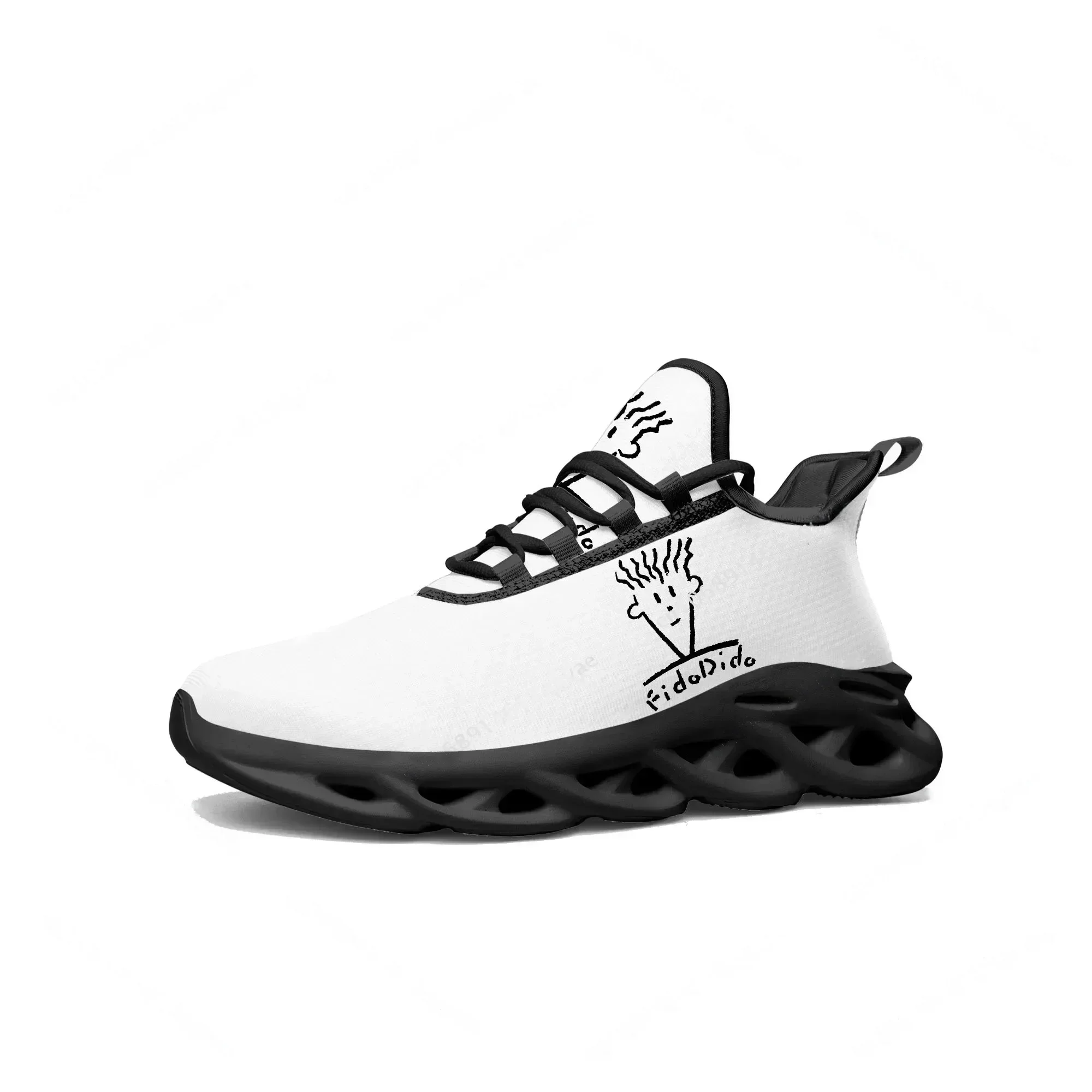 Zapatillas Fido Dido Flats para hombre y mujer, zapatillas deportivas para correr, calzado de malla con cordones, calzado hecho a medida, color negro