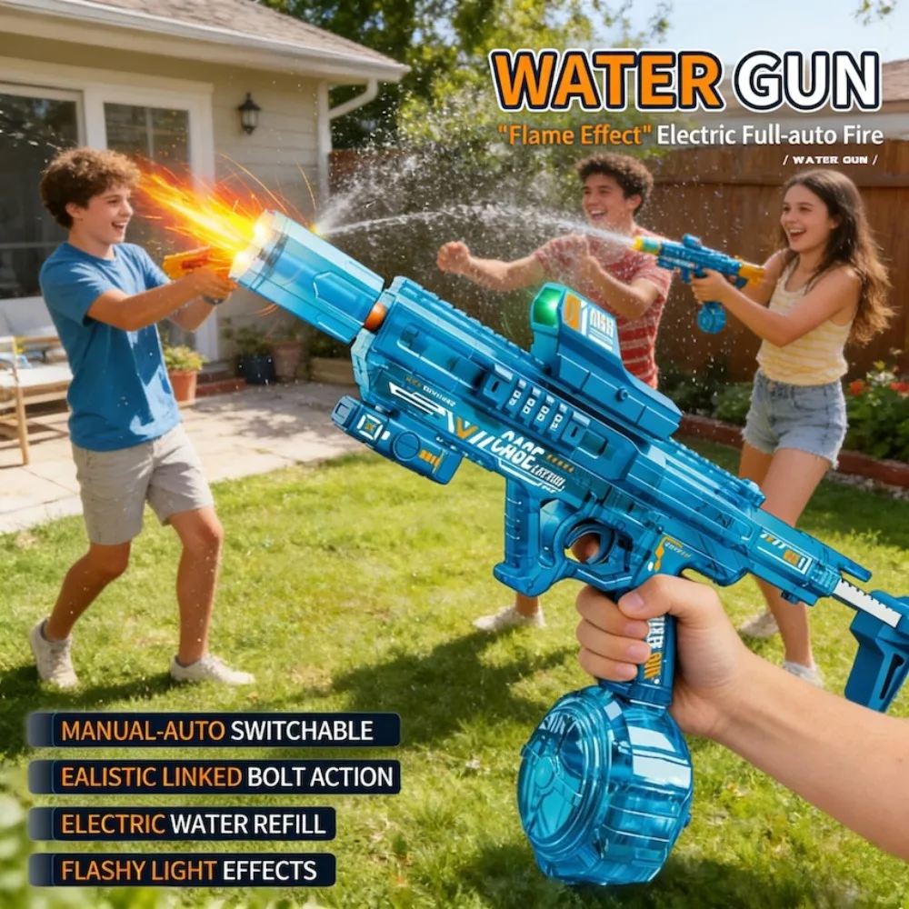 

Simulated Firing with Recoil Electric Water Gun Toys Full Automatic Sensor Lights Water Pistol Summer Outdoor Games for Children
