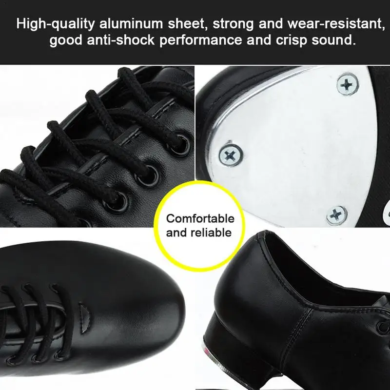 Leather Tap Shoes Unisex Split Sole Jazz Tap Dance Shoes Lace Up Tap Shoes Dancing Shoes Black Comfortable Leather Shoes