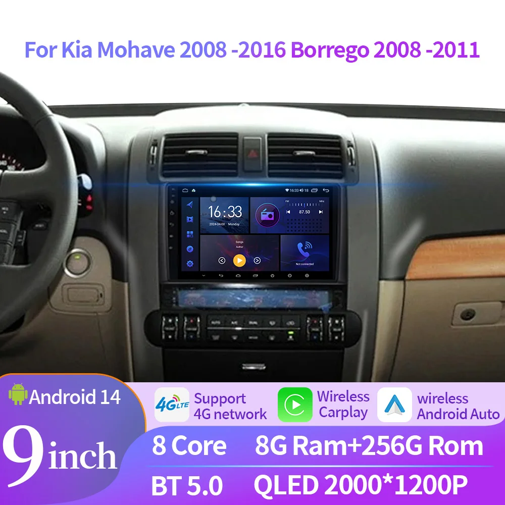 For Kia Mohave 2008-2016 Borrego 2008-2011 Car Radio 4G GPS Android Wireless CarPlay Navigation Multimedia Stereo Touch Screen