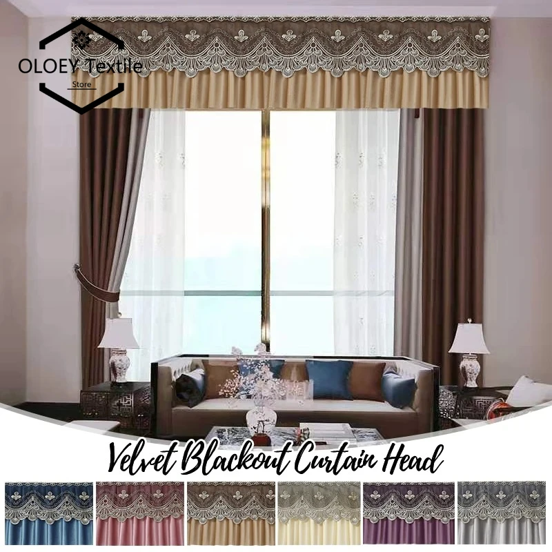 

Luxury European Velvet Blackout Lace Valance Swags Self Adhesive Curtain Head Curtains for Living Room Bedroom High End Decor