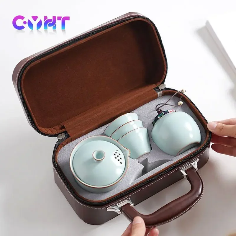 Traveling Tea Set Ceramics Teapot Teacup Celeste Ruyao Kung Fu Tea Gift Set Portable Covered Bowl Tea Infuser Festival Gift Set