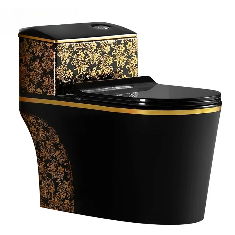 One Piece Black Closestool WC Pan Cyclone Fluishing S-Trap Floor Mounted Luxious Villa Bathroom Seat Toilet Wash Down Toilet wc