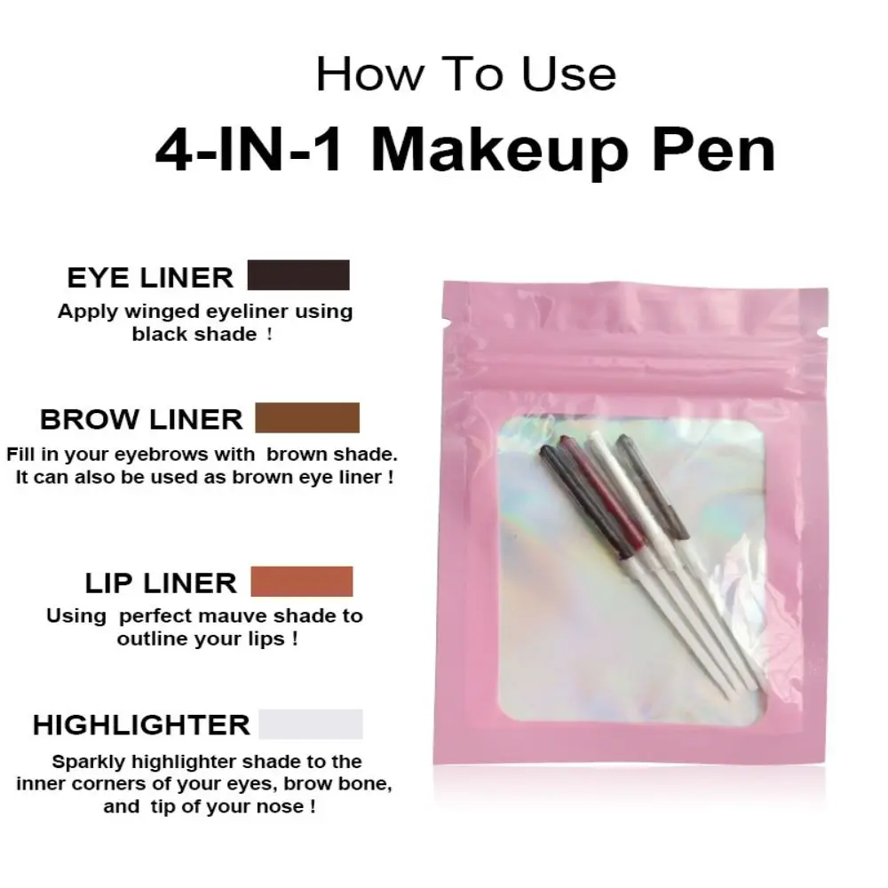 Nuovi cosmetici 4 in 1 Eyeliner Trucco Penna per labbra multieffetto Bellezza e salute Penna per baco da seta sdraiata a lunga durata Donna