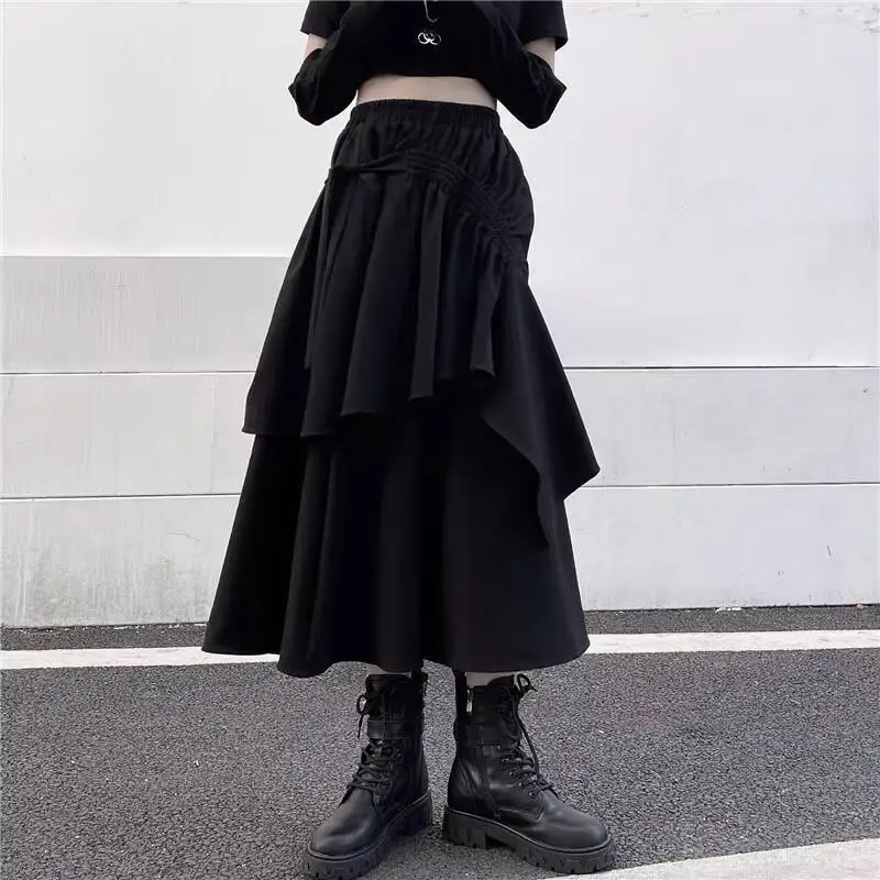 Ladies Skirt Summer New European And American Fashion Wrinkle Double Layer Splicing Design Leisure Loose Large Size Skirt