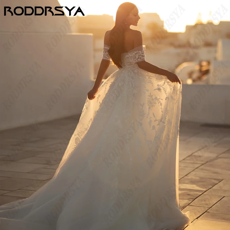 Gaun pernikahan putri RODDRSYA untuk wanita elegan A-Line Applique gaun pengantin seksi V-Neck Backless Vestido De Noiva Casamento