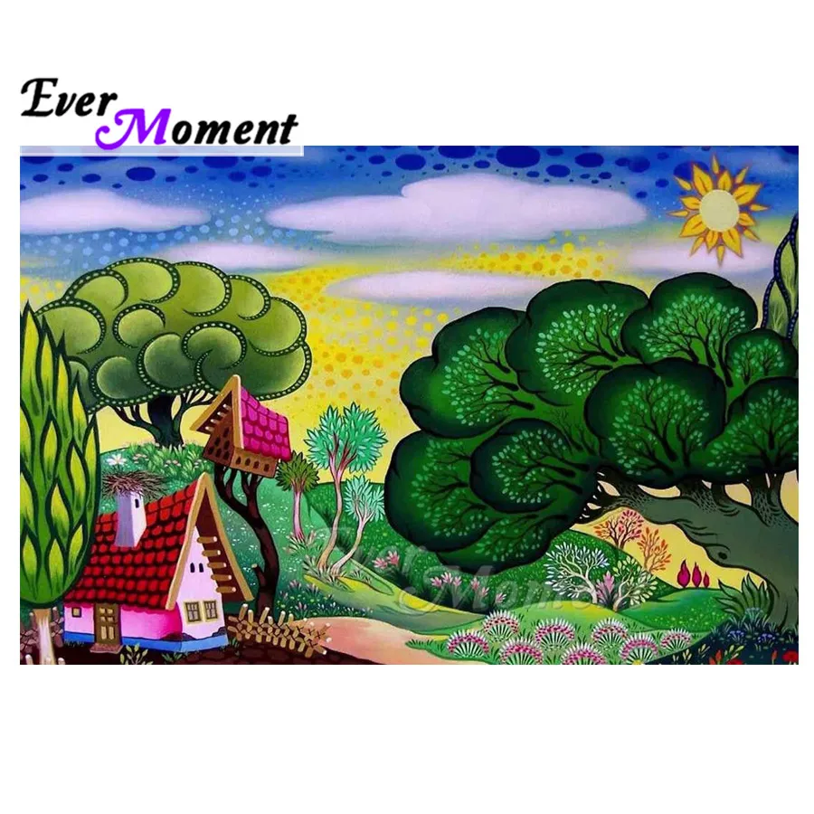 

Алмазная картина Ever Moment, дом на дереве, пейзаж, 5D DIY Настенный декор, полная квадратная картина со стразами, алмазная вышивка ASF1818