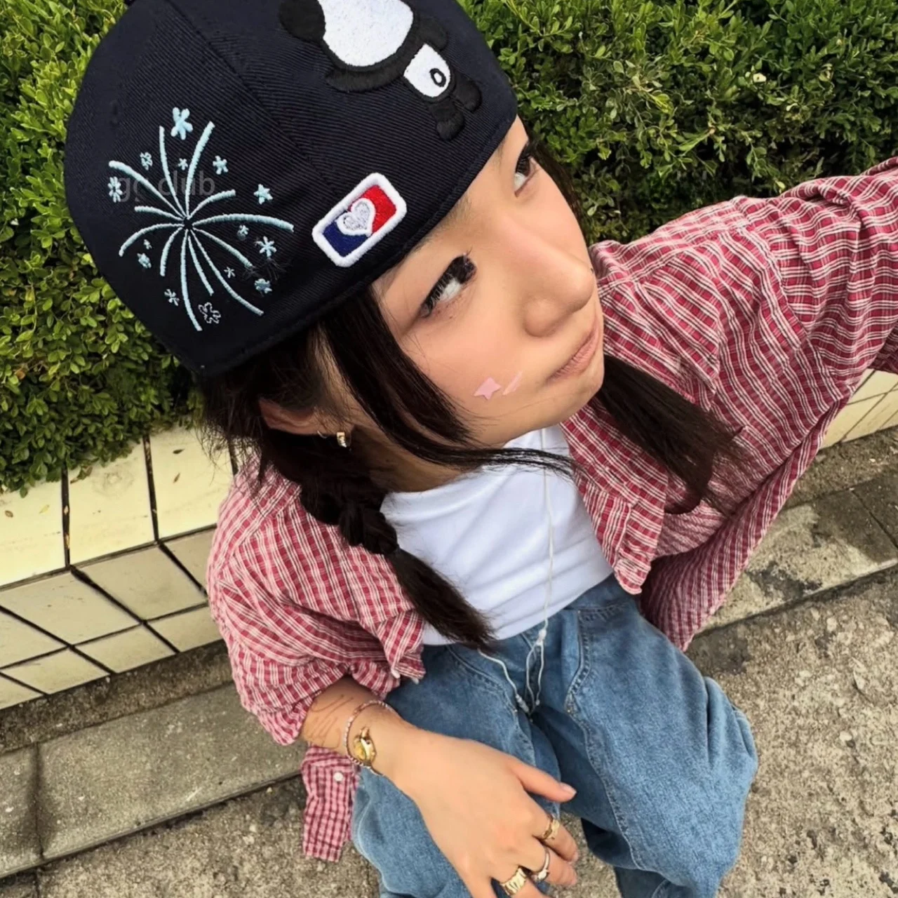 New V2025 Firework Panda Letter Atmosphere Embroidery Baseball Cap Flat Brim Hat Cotton Hip Hop Style for Youth Unisex