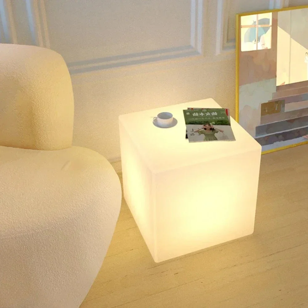 Bedside Glow Cabinet White Cube Floor Lamp 3D Decorative Sofa Coffee Table Bedside Lamp Luxury Decorative Night Lights furniture
