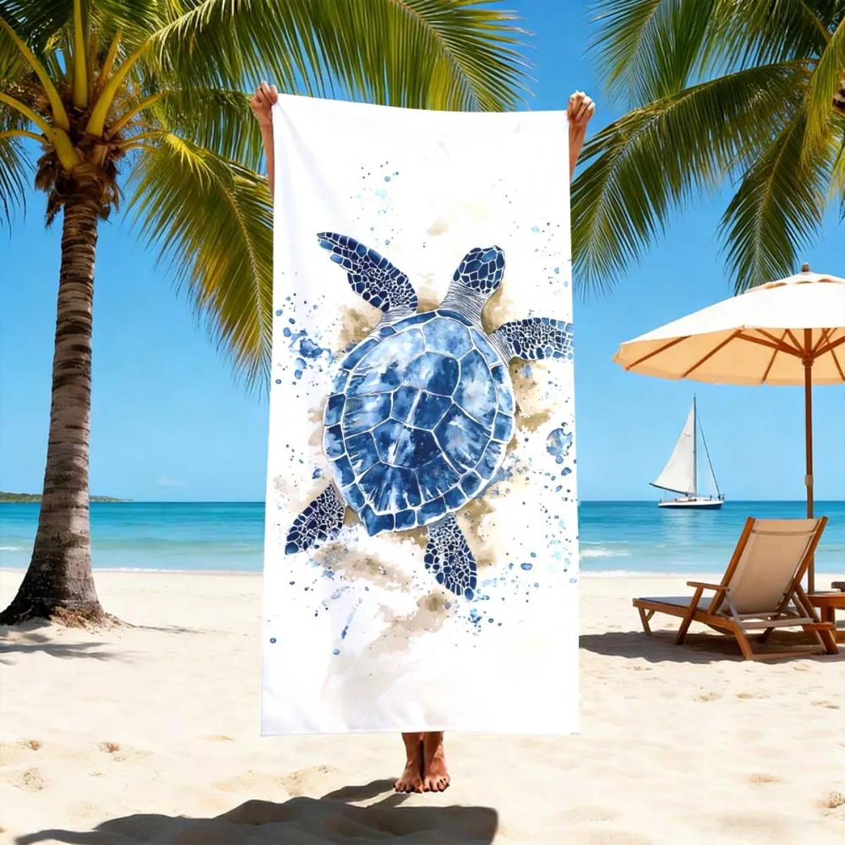 Light Blue Ripple Water Two Blue Starfish Super Absorbent Quick Dry Beach Towel Seaside Outdoor Travel Bath Blanket