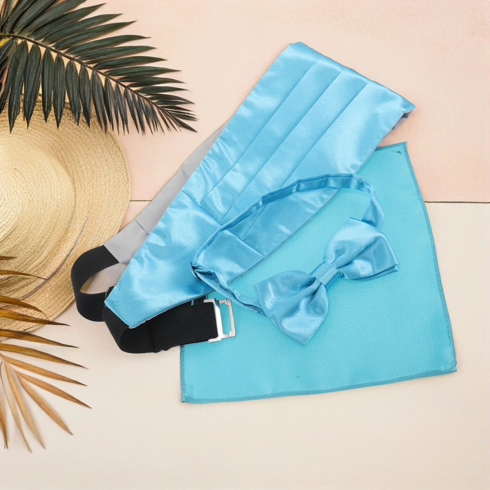 1 セットメンズフォーマルカマーバンド蝶ネクタイセットソリッドプレタイド蝶ネクタイポケットスクエアブルーウェディングパーティー新郎アクセサリー