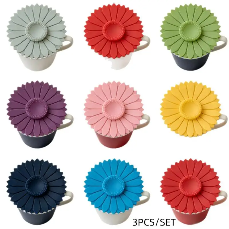 ~3Pcs Silicone Drink Cup Lids 10.4cm Creative Round Mug Cover Reusable Anti Dust Cup Covers Cute Coffee Mug Lid