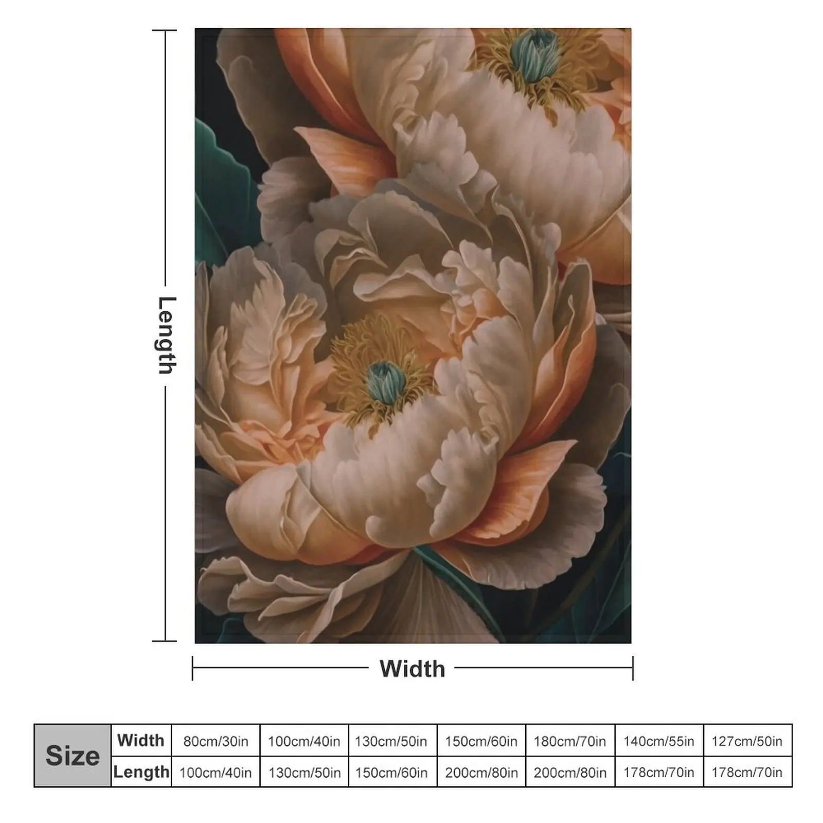 Peony Flower Dark Academia Wall Art Throw Blanket wednesday Flannel Bed Fashionable Multi-Purpose Blankets