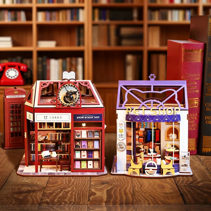 OUZEYWhispering Feline Cottage DIY، منزل خشبي مصغر ثلاثي الأبعاد، هدية لطيفة على شكل قطة للمراهقين #1