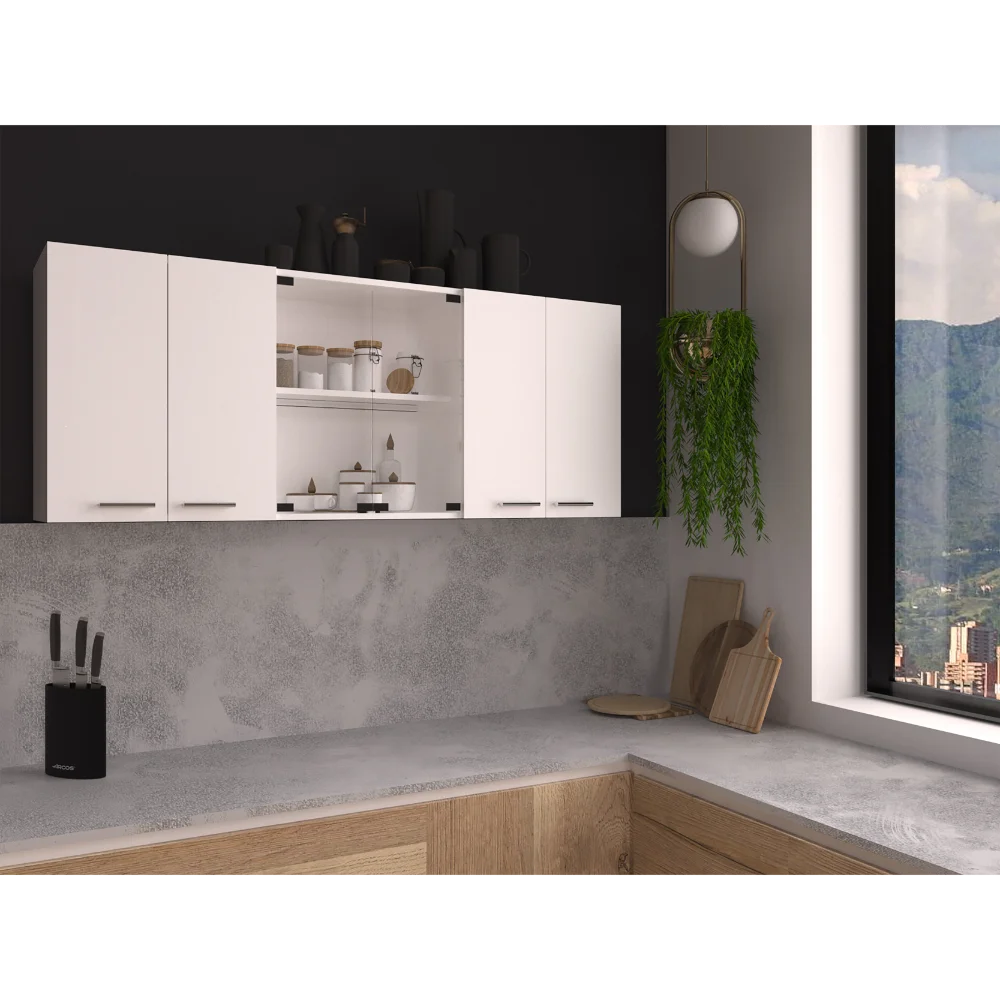 

Wall cabinet 24" H, four Doors, with two internal Shelves and internal plate and glass organizer, two Storage Shelves White