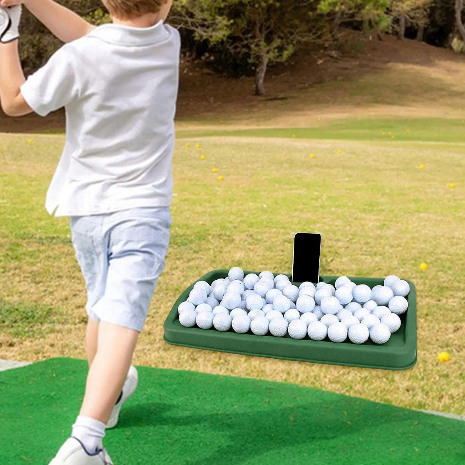 Golf Ball Tray Range Ball Tray Holds 100 Balls Portable Heavy Duty Holder Box for Most Hitting Mats Practicing Golfer Home