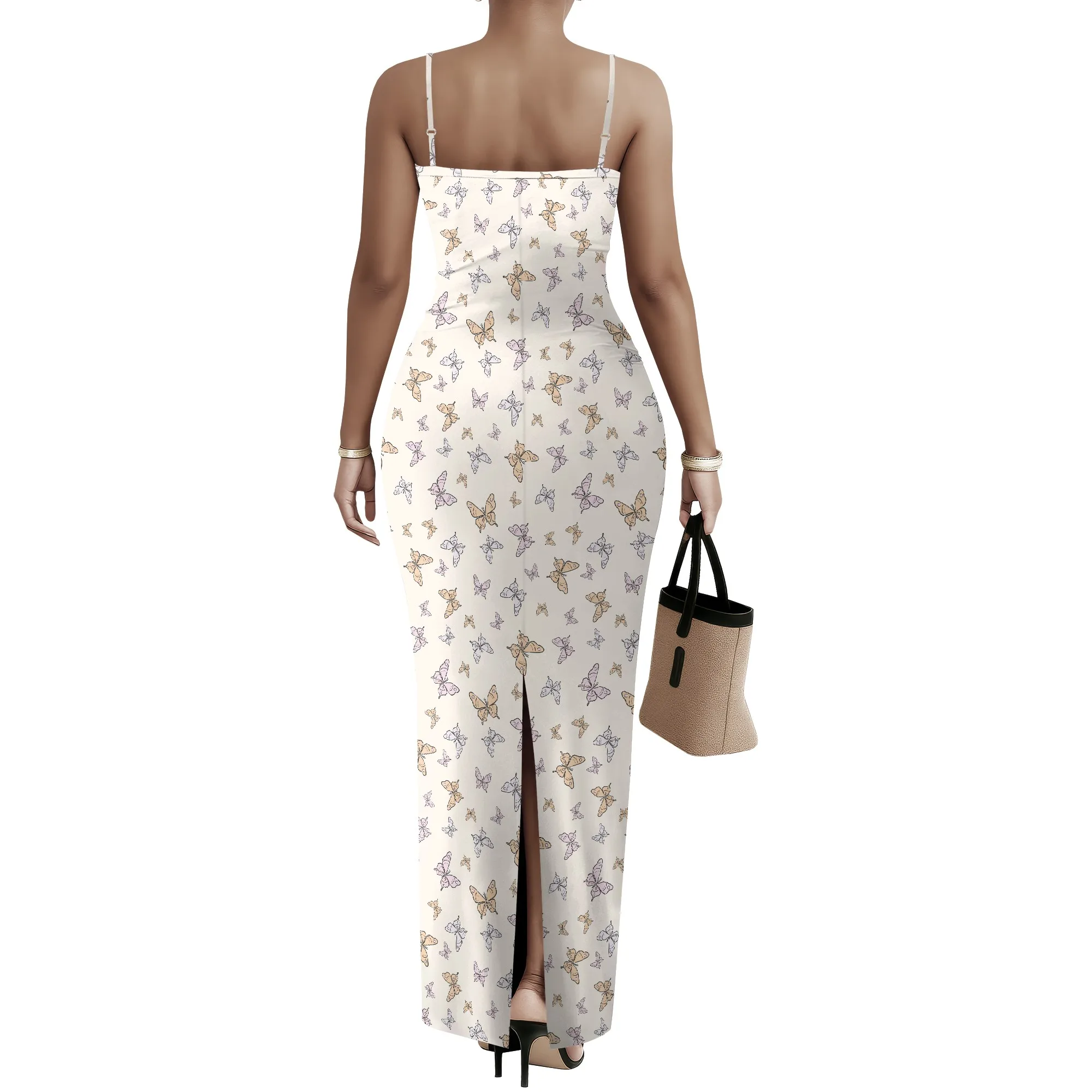 Abito lungo da donna con cinturino per spaghetti Boho Chic con stampa a farfalla alla moda XS-3XL