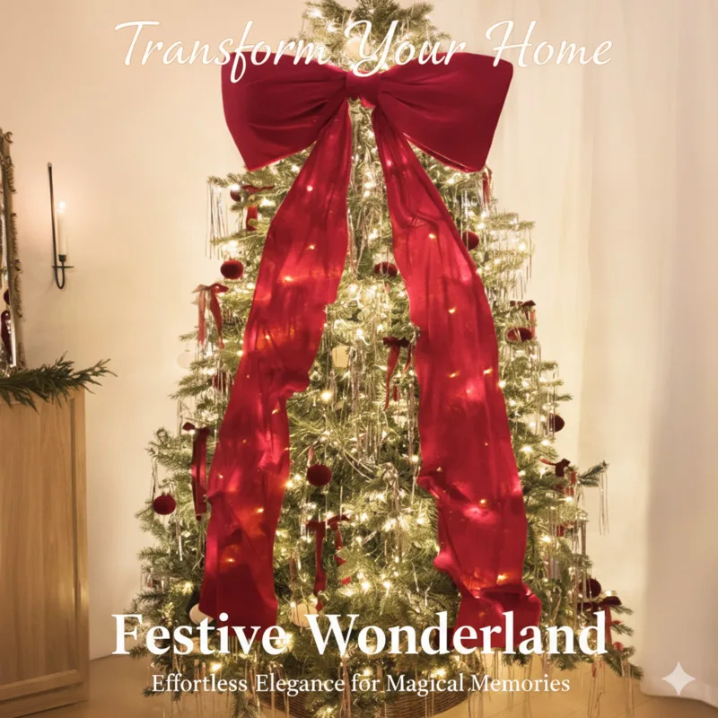 

Christmas Tree Christmas Bow Pendant Dec25 Large New Flocking Bow Decoration For Door Frame Wall Home Holiday Decor Gifts New