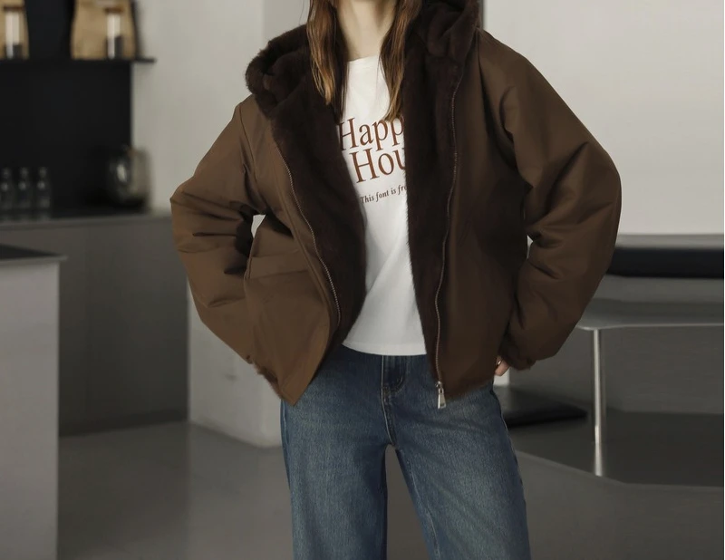 

2025 Winter New Two Sided Hooded Simple Cotton Jacket for Women