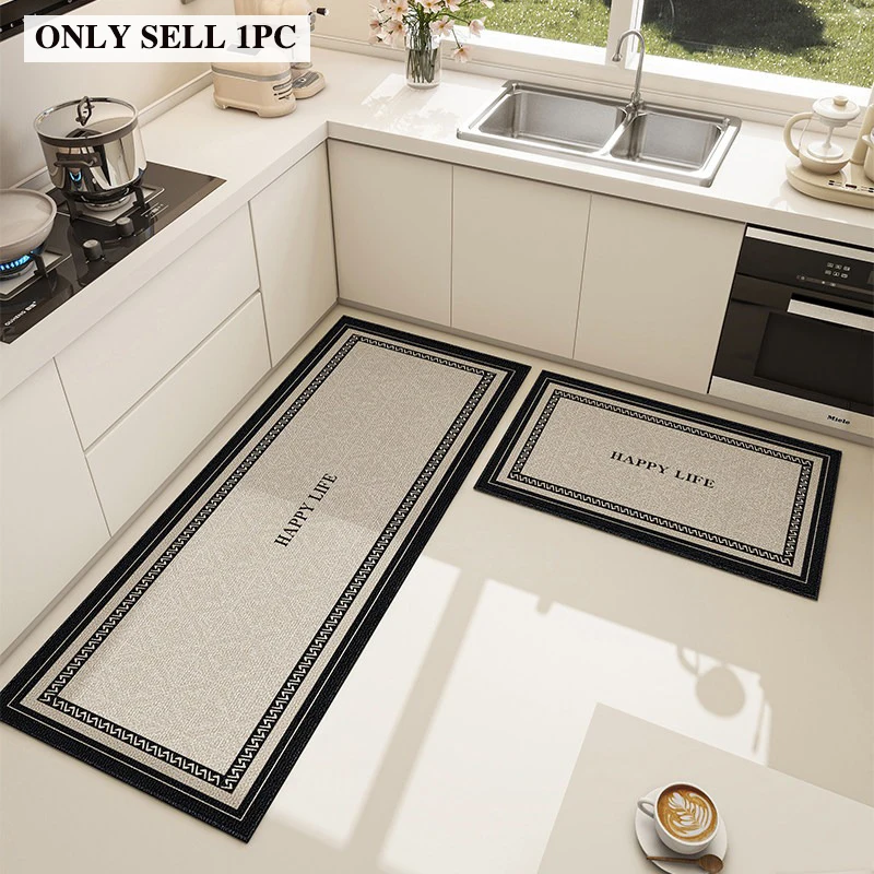 Kitchen Floor Mat PVC Waterproof Leather Floor Mat Minimalist Geometric Pattern Rug Oil-proof Non-slip Long Foot Mats Home Decor