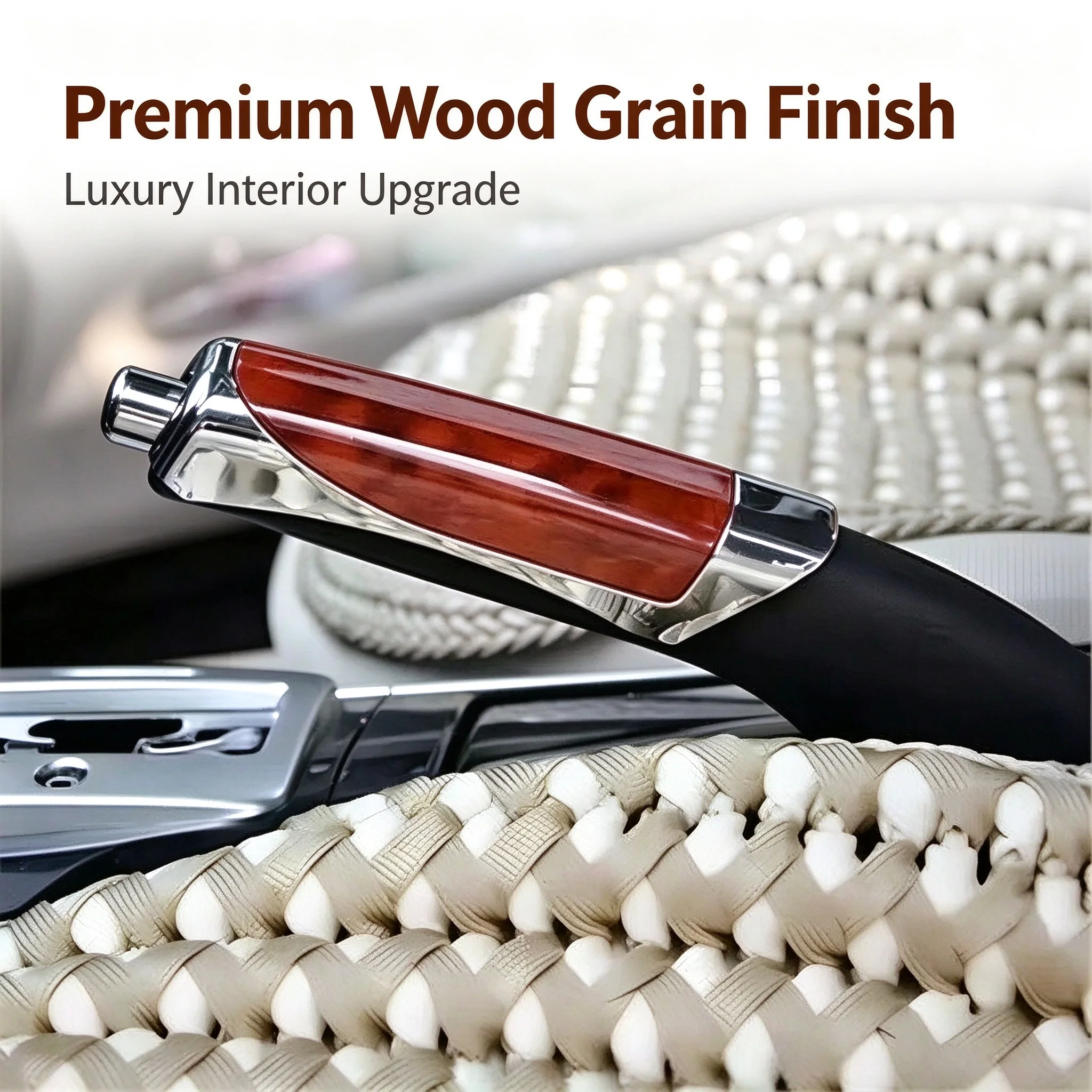Universal Car Handbrake Cover, Carbon Fiber Wood Grain Chrome Grip Protector, Anti-slip Hand Brake Parking Car Decor Accessories