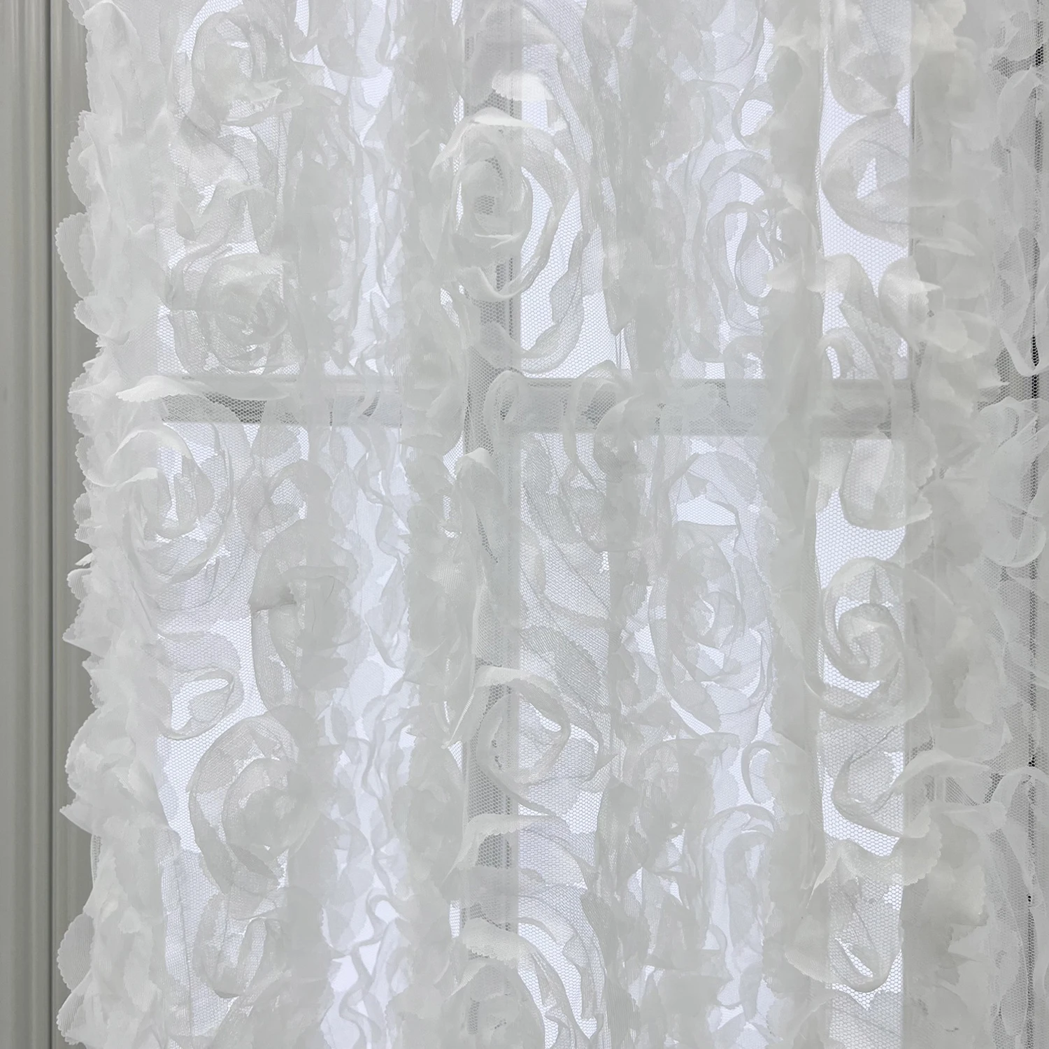 White Rose Embroidered Voile Curtain For Living Room Wedding Party Decoration Romantic Pastoral Country Bay Window Drapes Tende