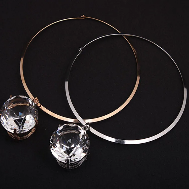 Korean fashion, flash crystal glass large gemstone pendant collar necklace short European and American exaggerated women's acces