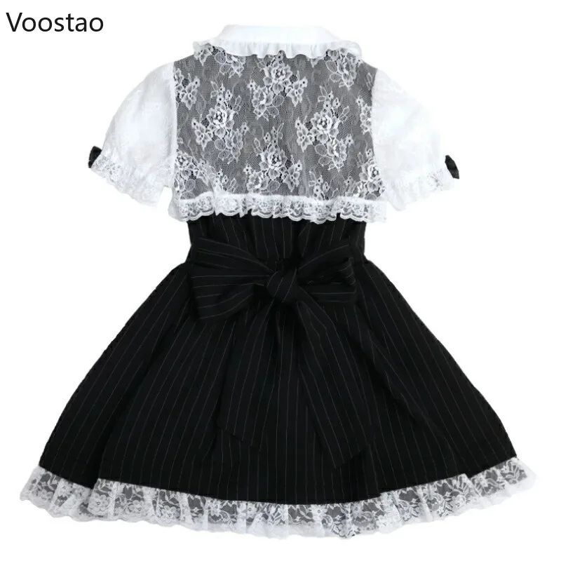 Mini abito stile Lolita gotico giapponese Y2k da donna dolce volant in pizzo falso abiti slim in due pezzi abito da festa con camicia con fiocco vintage