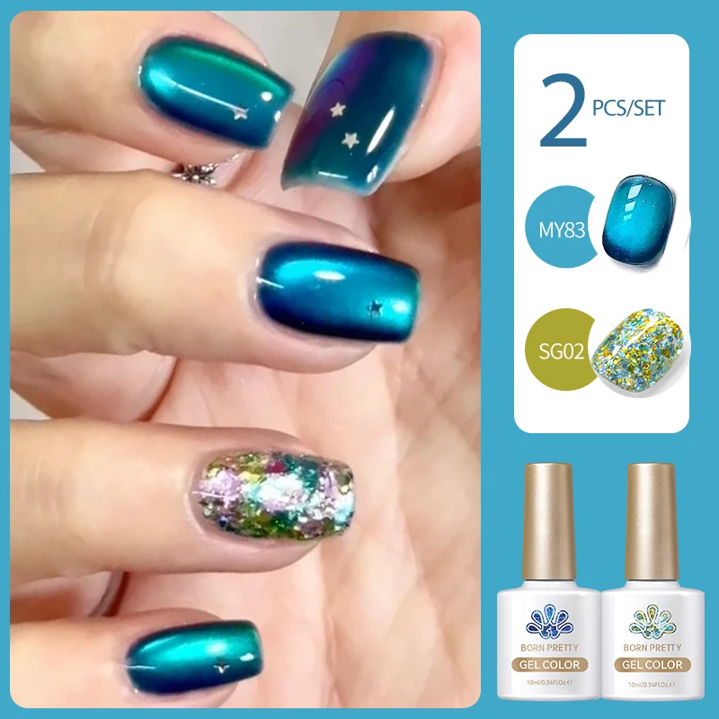 BORN PRETTY 2 Pz/set 10ml Acqua Luce Gatto Gel Magnetico con Paillettes Glitter Smalto Gel Soak Off Gel UV Manicure Nail Art Vernice