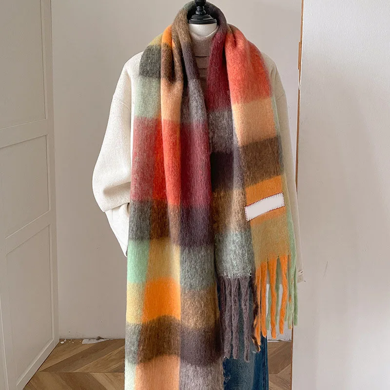 Autumn and Winter Popular Imitation Cashmere Scarf, Women's Double-sided Thick Tassel Shawl, Dual-use Warm and Versatile Scarf
