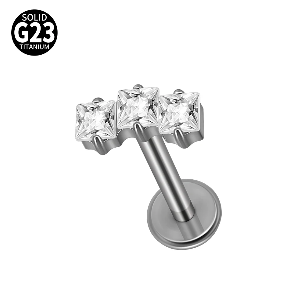 G23 Titanium Moon CZ Internal Thread Labret Piercing Earring