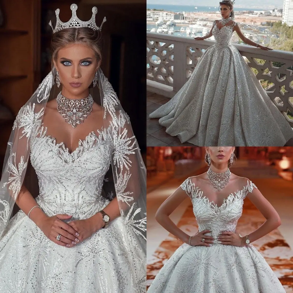 Customized Wedding Dress V Neck Lace Appliques Bridal Gowns Beaded Sequined Saudi Arabia Robe De Mariee