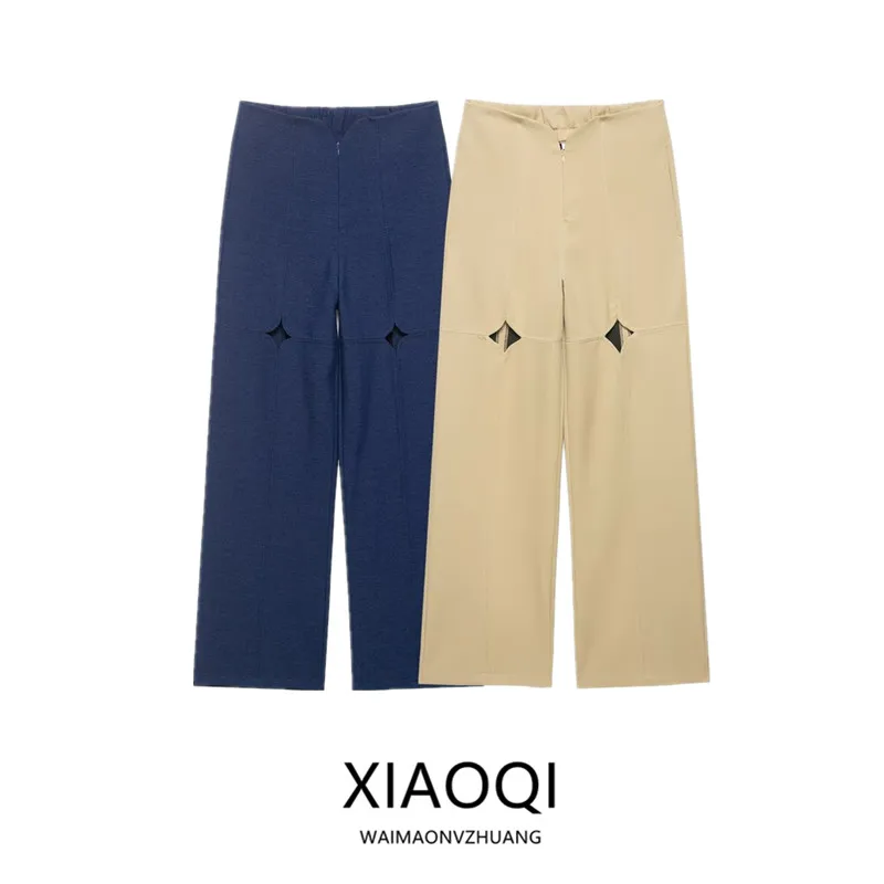 

Женские повседневные брюки прямого кроя Весна-Лето 2026 со средней посадкой, универсальные, с вырезами в виде звезд, подходят ко всему, повседневные брюки