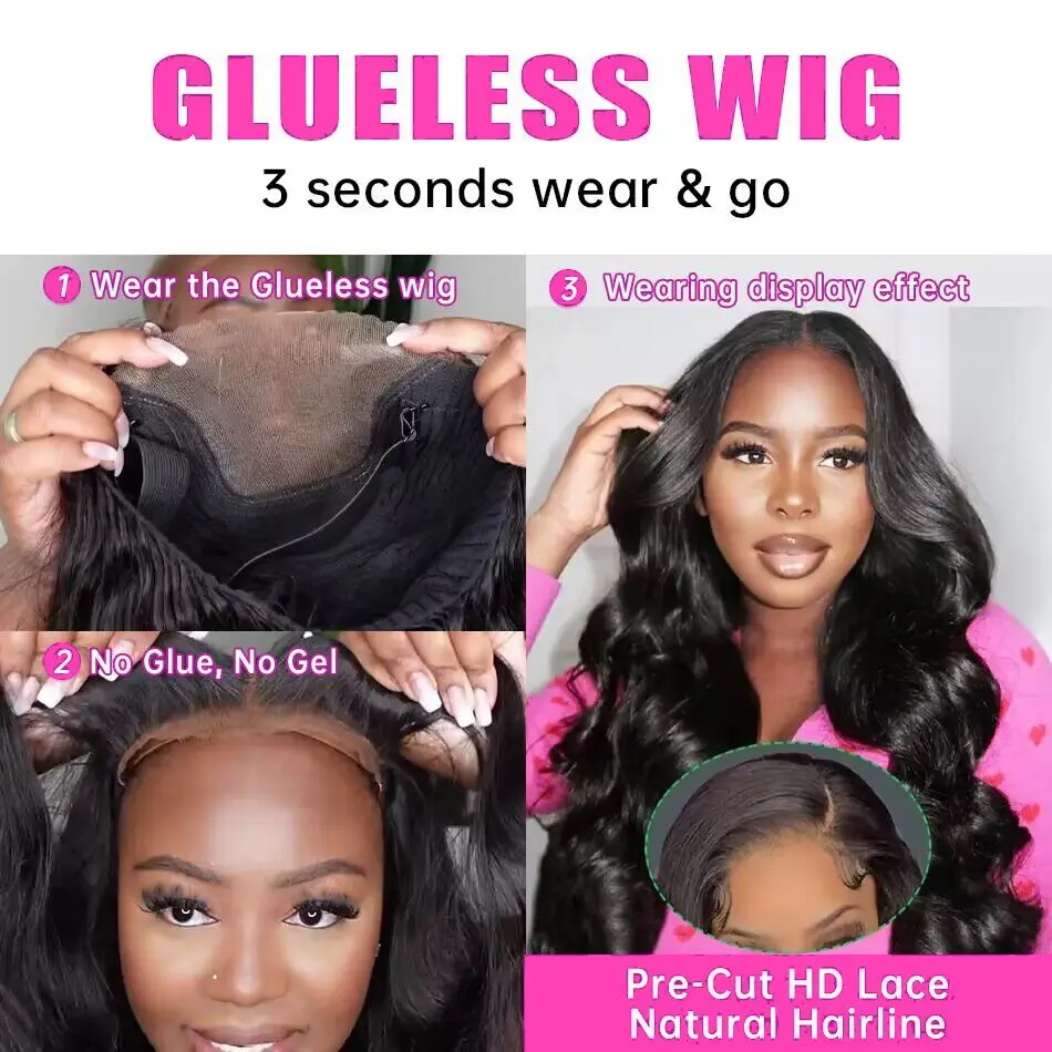 Glueless Wear And Go Prelucked Human Body Wave Hair Wig 4x6/5x5 Closure Transparent Upgrade Pre cut Ready Wear And Go Lace Wig