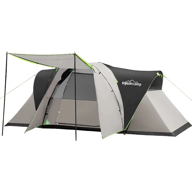 ^8 Person Larger Extended Dome Camping Tent with 3 Rooms | Waterproof Semi-Freestanding Family Outdoor Tent with Spacious