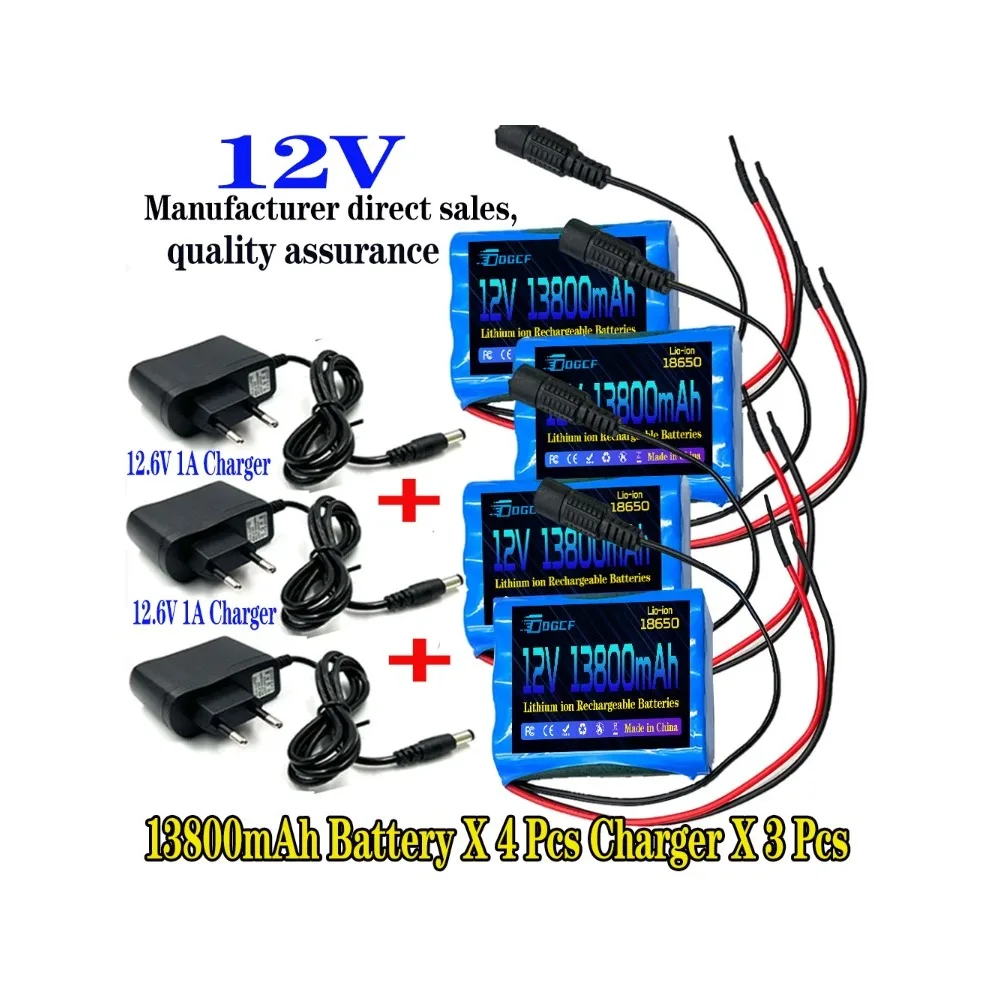 100% New 3S1P Protection Plate12V 13800mAh Battery Pack 12V 18650 Lithium ion DC 12.6V Super Rechargeable Battery + Charger