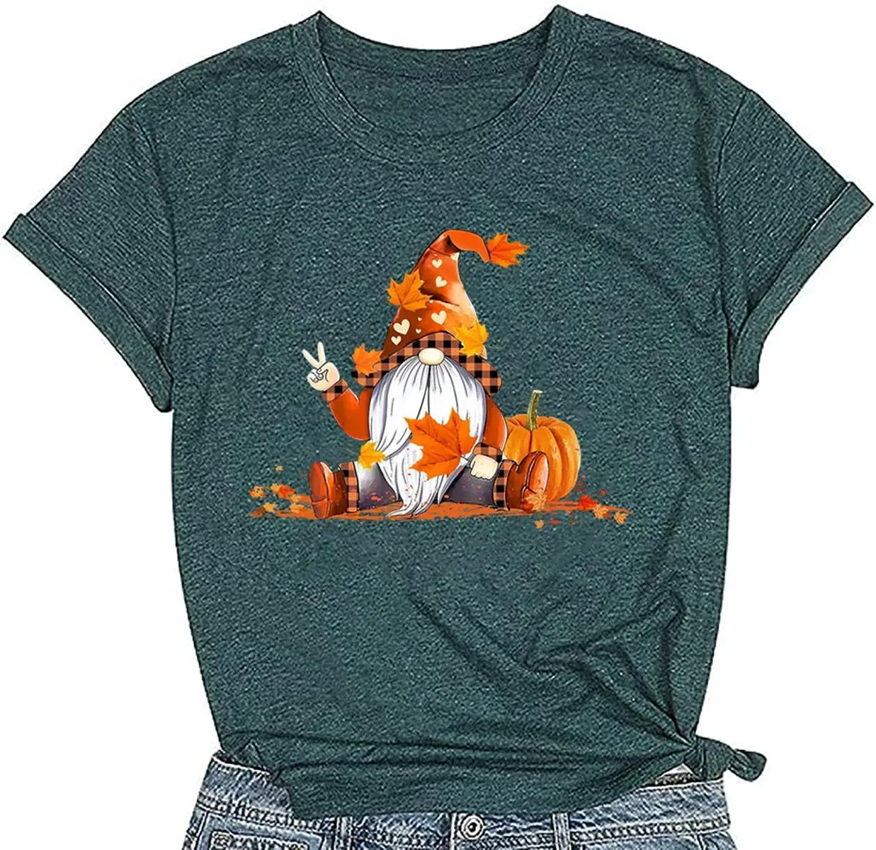 Thanksgiving Gnome Shirt Women Funny Gnome Pumpkin Graphic Tees Thankful Holiday Party Shirt Casual Loose Fit Tops 100% Cotton