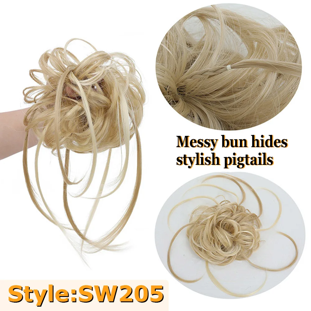 Synthetic Hair Bun Messy Curly Donut Chignon With Elastic Band Scrunchies Extension Updos Hairpieces Wrap Ponytail For Women