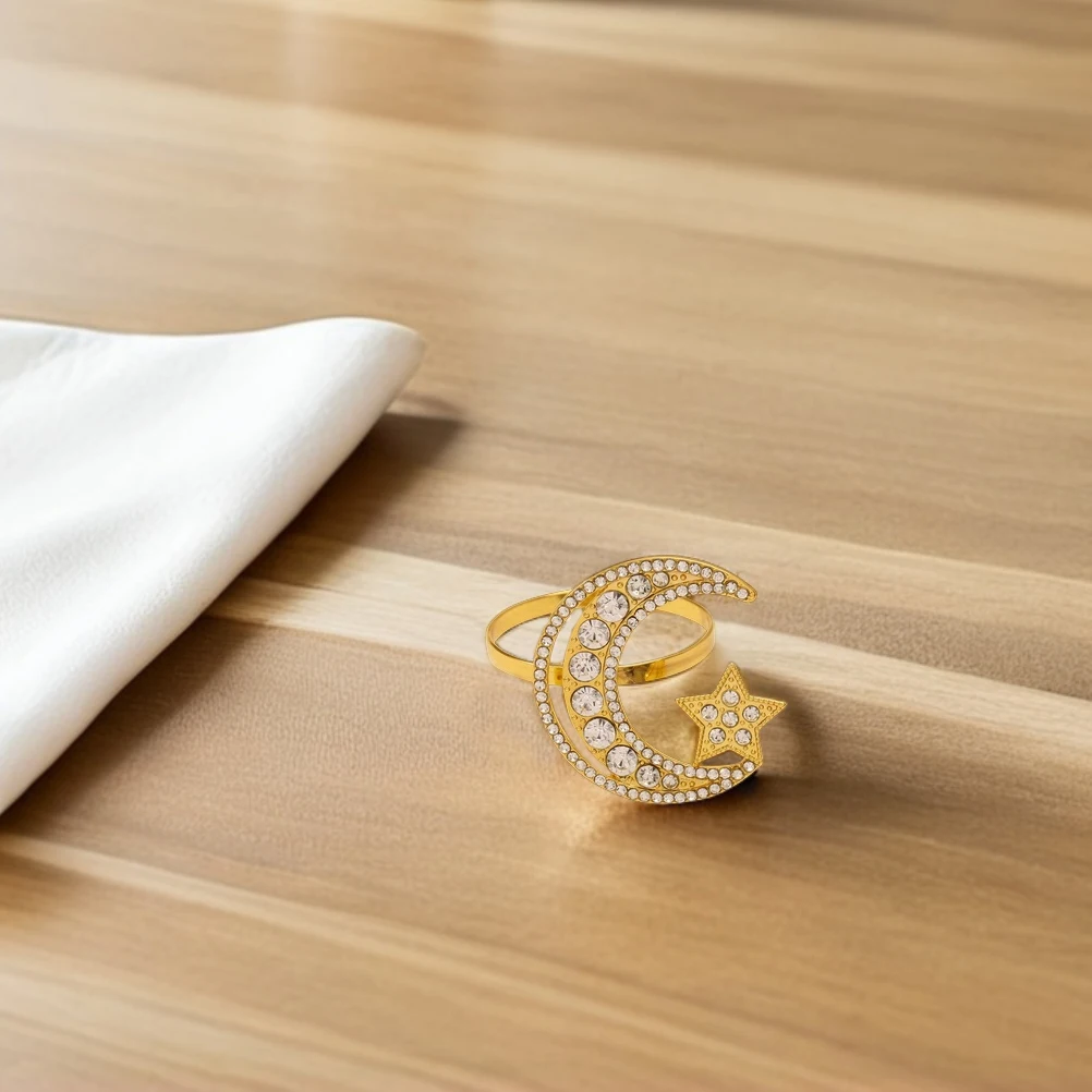 

6Pcs Gold Napkin Rings Rhinestone Banquet Wedding Table Napkin Holders Table Ornament Dining Decors