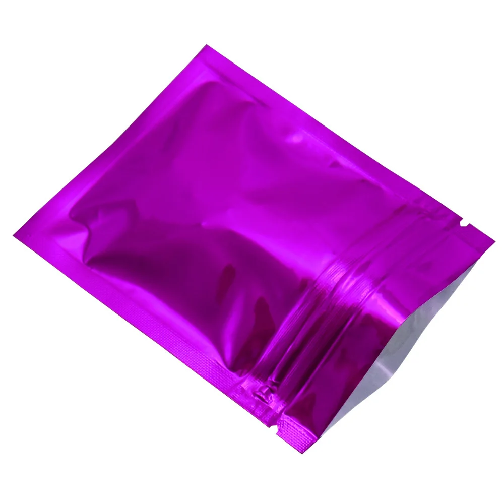 

100pcs Retail Purple Aluminum Foil Reclosable Zipper Pouches Shiny Mylar Foil Food Grade Storage Heat Sealable Packaging Bags