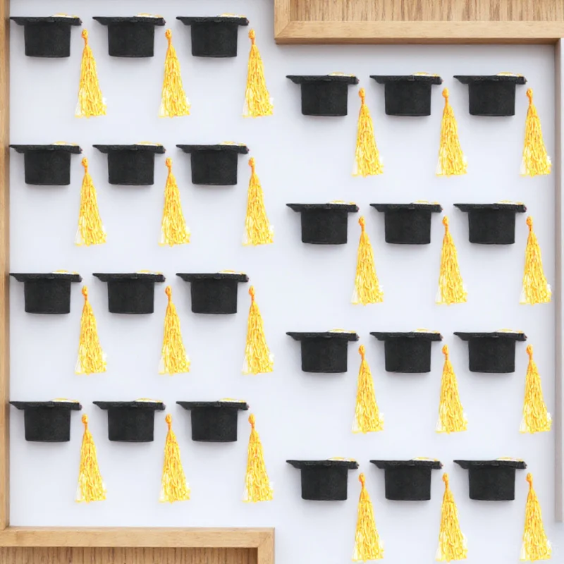 

24Pcs Mini Graduation Caps Yellow Tassel for 2025 Cake Cupcake Party Toppers Grad Decorations Supplies Mini Graduation Cap