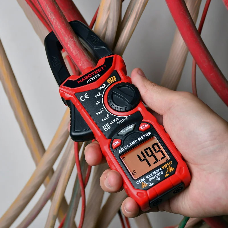 Imagem -02 - Digital Clamp Meter ac dc Current 600a Amperímetro Multímetro Elétrico Profissional Tester de Tensão Two-color Backlight Ht206d