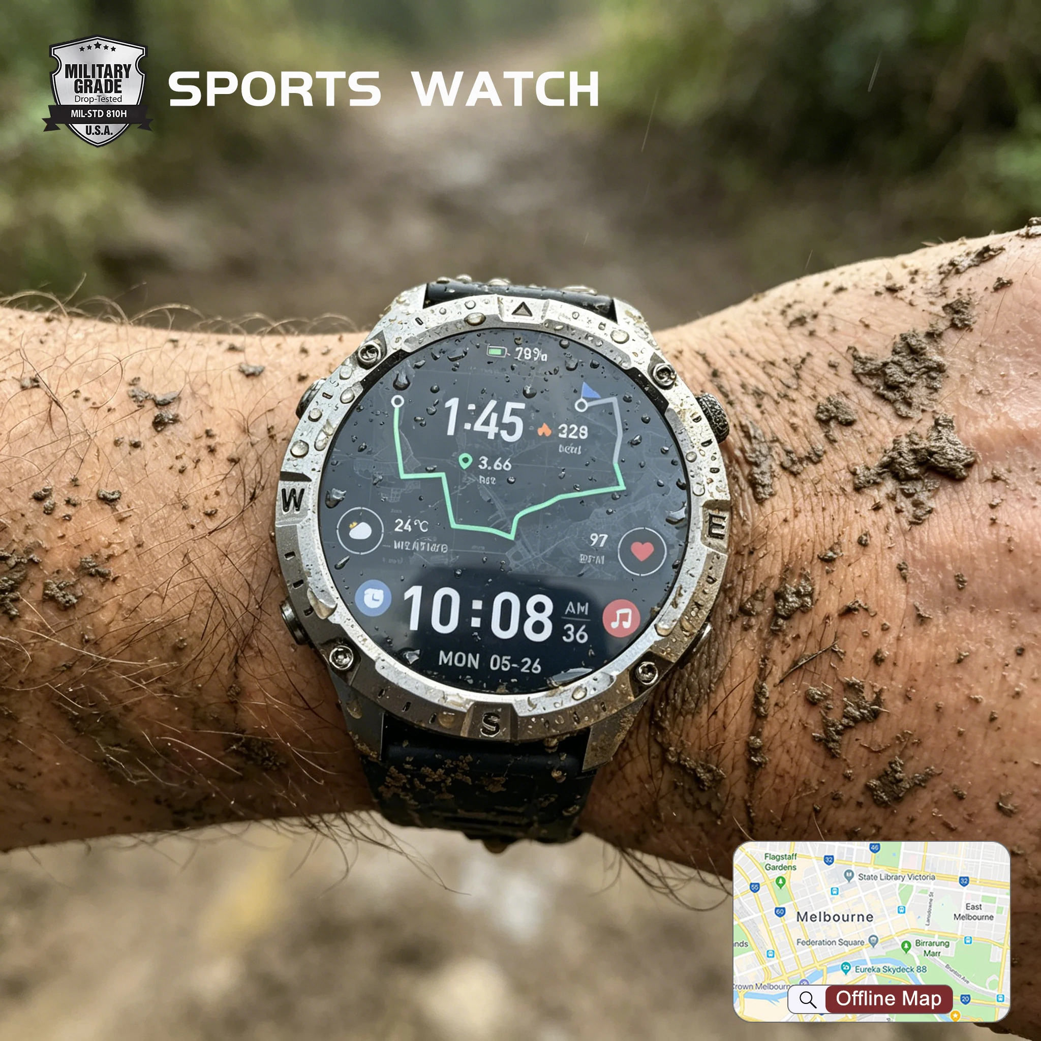 

New All-Terrain GPS Sport Smart Watch Built in Offline Map Altitude Barometer Compass 3ATM Waterproof Smartwatch 730mAh Battery