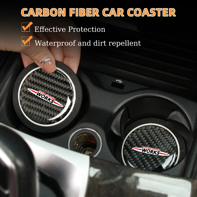 2PC Car Coaster Water Cup Mat For M-IN-I Cooper JCW WORKS R55 R56 F55 F56 R57 R58 R59 R60 R50 R53 R52 Clubman Countrym