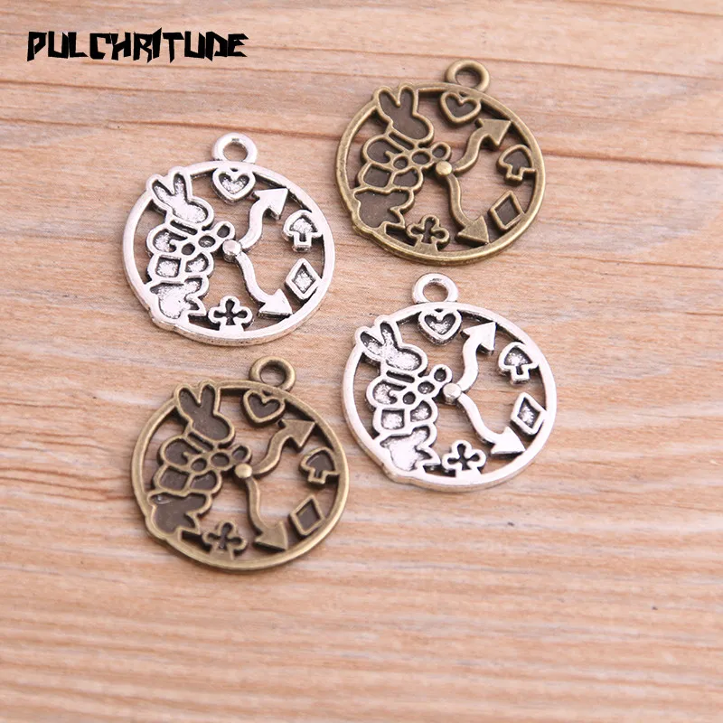 12pcs 20*23mm Two Color Metal Zinc Alloy Round Rabbit Charms Fit Jewelry Animal Pendant Charms Makings