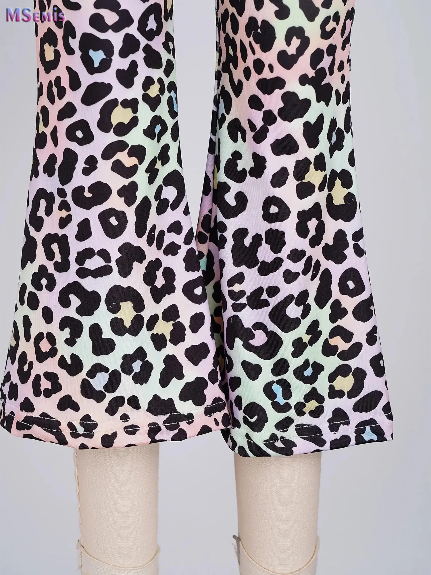 Girls Leopard Print Flared Pants Bell-bottom Leggings Kids High Waist Yoga Trousers for Sports Exercise Casual Daily Life