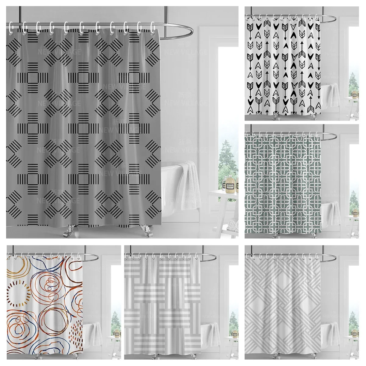 Home decoration shower curtains bathroom waterproof curtain fabric Living Room Modern Nordic Modern geometric pattern simple