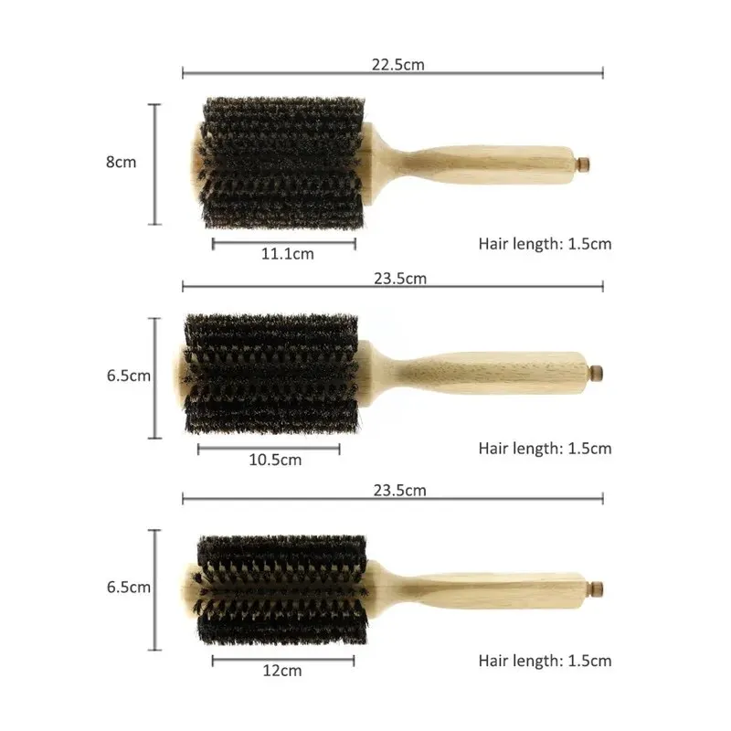 Professional 6 Sizes Barber Salon Wood Handle Boar Bristles Round Brush Removable Tail Hairdresser Hair Brush Hair Round Combs