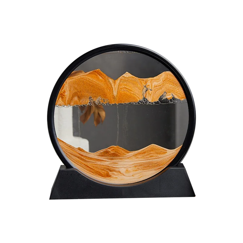 Sandscape Moving Sand Art Picture Round Hourglass 3D Mountain Sandscape Motion Display Flowing Sand Painting-Yellow