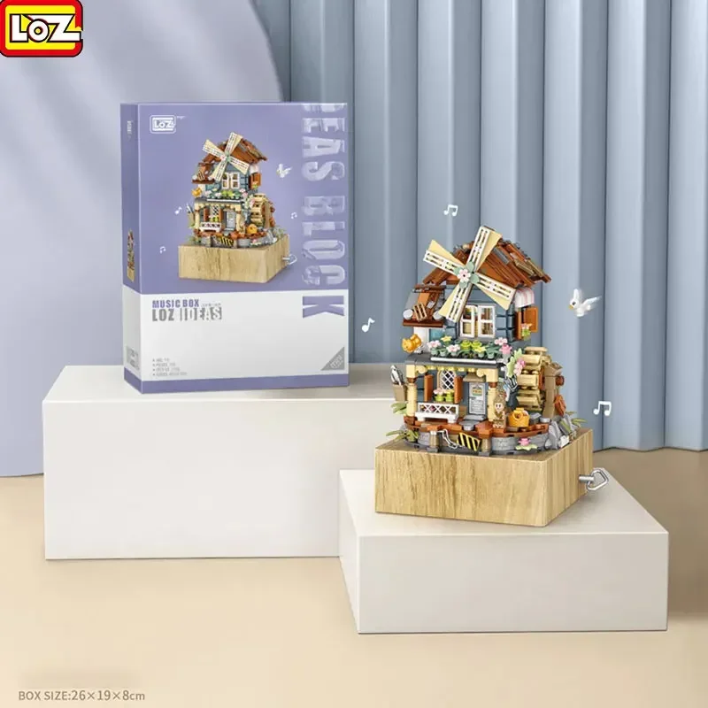 Original LOZ Building Blocks 799PC SClassical Windmill Music Box Assembly Desktop Decoration Model Children\'s Toys Birthday Gift